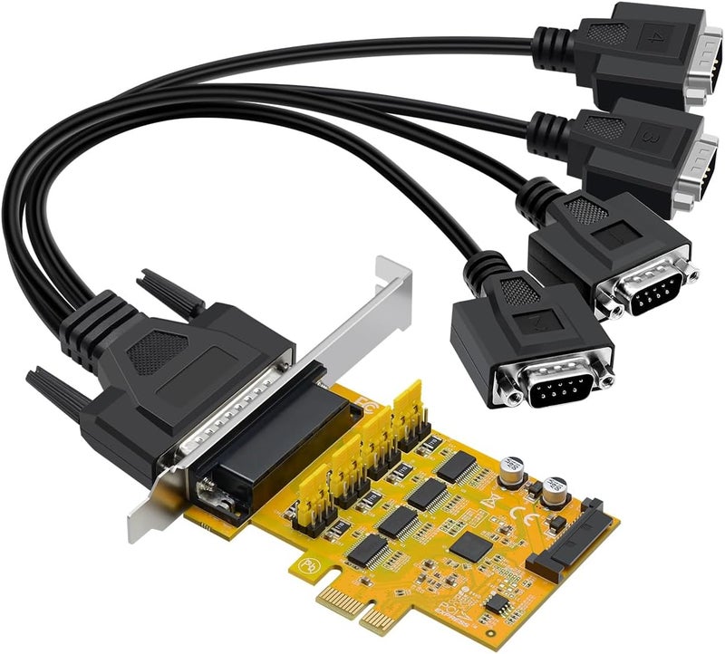 Buacoz 4-Port PCIe to RS232 Serial Port Expansion Card with 5V/12V Power Supply - 9-Pin COM Port Adapter 1-to-4 Multi-Port RS232 Card for Industrial Control, Automation, and Legacy Devices - Image 1